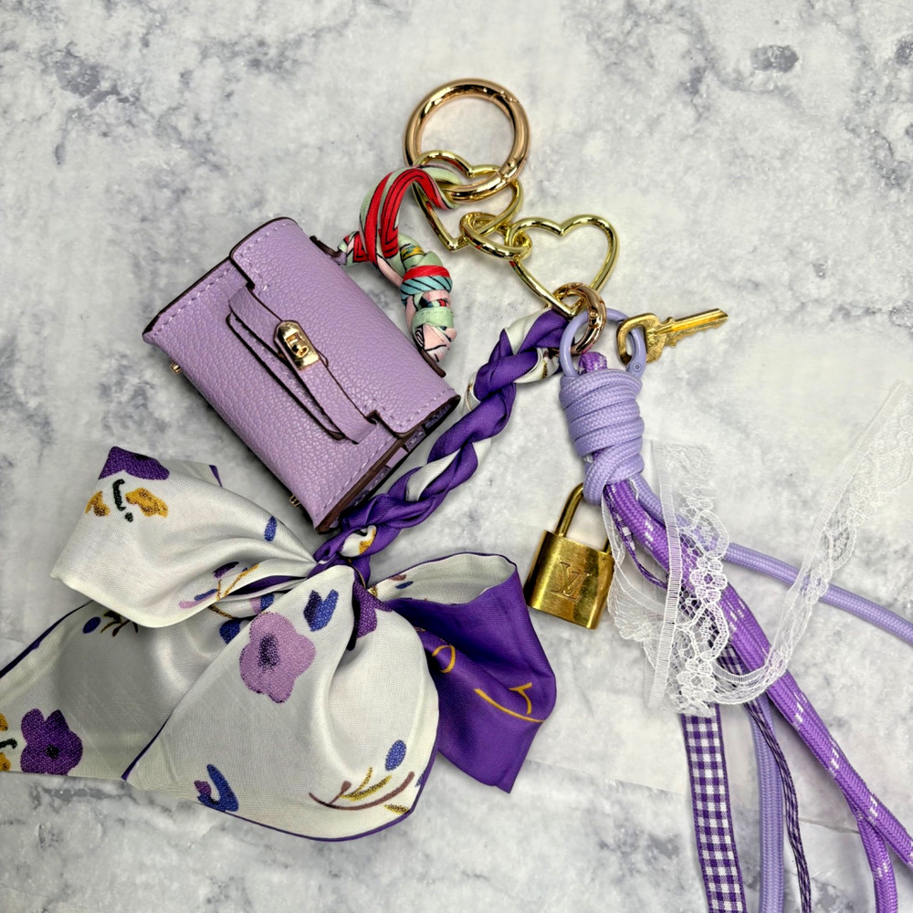Authentic Louis Vuitton Gold Lock & Key 303 LV w/ unbranded Bagcharm Mini Purple